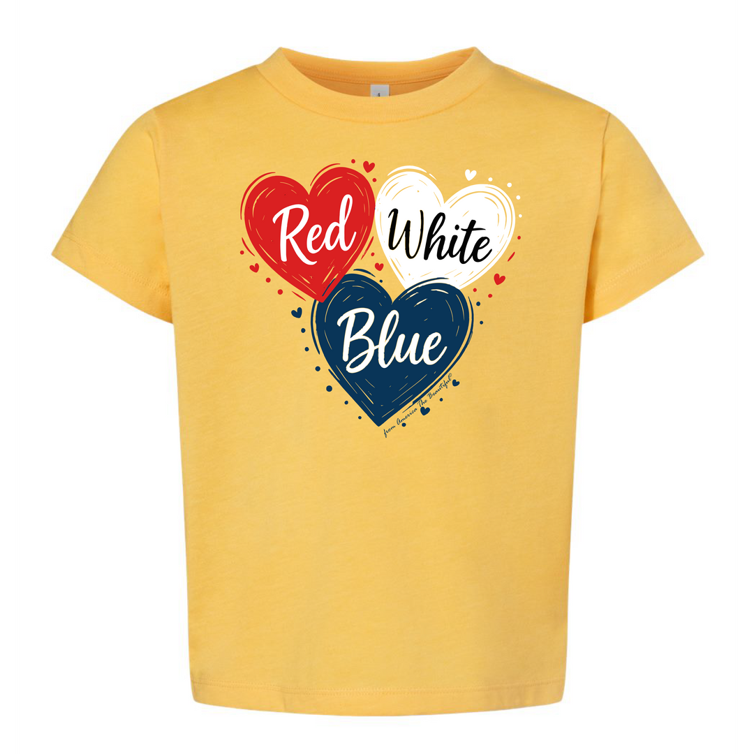 Three Hearts American Fun T-shirt 1 in Red White and Blue
