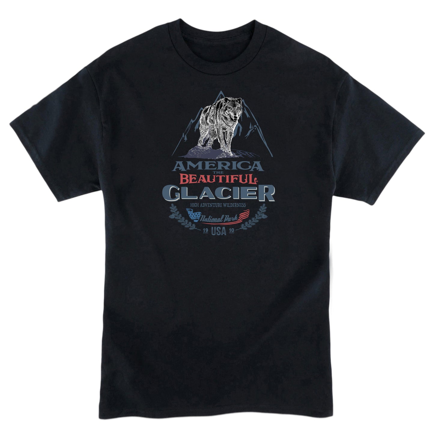 America The Beautiful® Glacier National Park Fearless Wolf Mens Graphic Tee