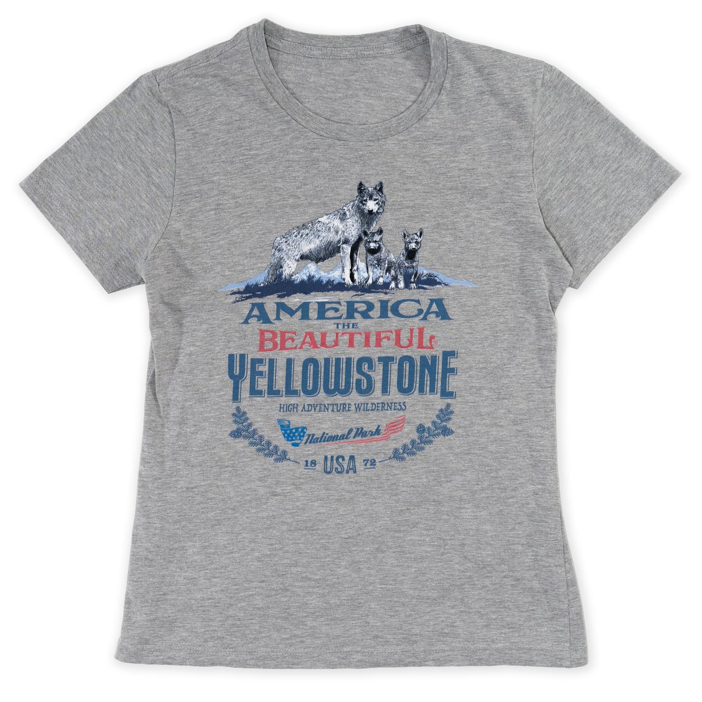 America The Beautiful® Yellowstone Park Vigilant She Wolf And Pups Womens Graphic Tee