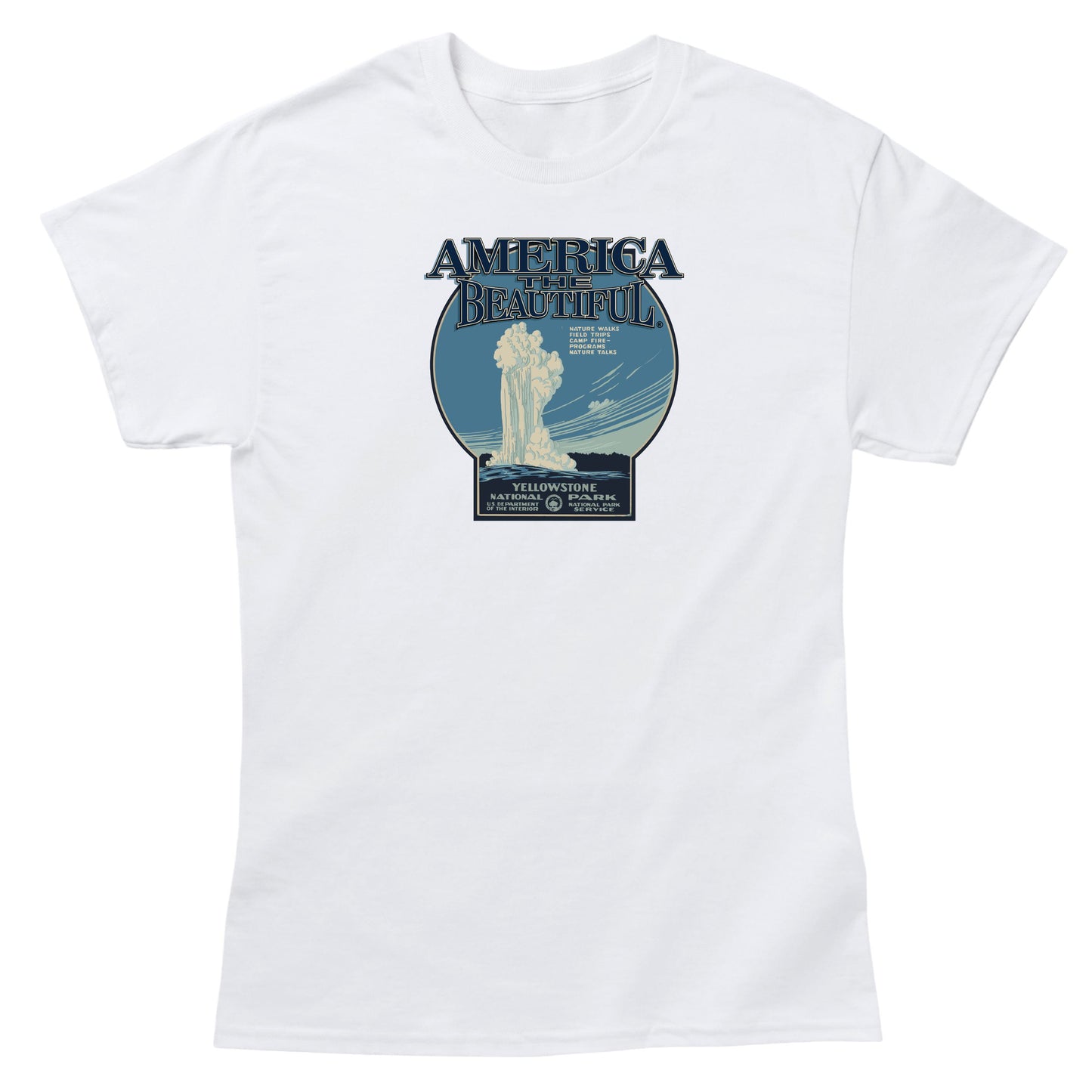 America The Beautiful® Yellowstone National Park Old Faithful WPA Art Mens Vintage Graphic Tee