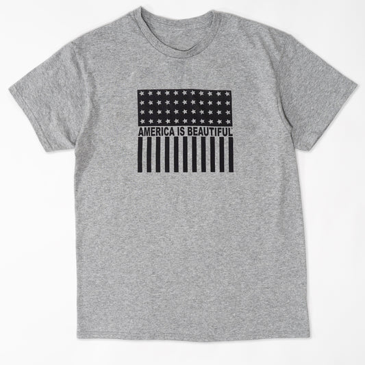 Freedom Icon American Flag Short Sleeve Adult Graphic T-Shirt - black on grey