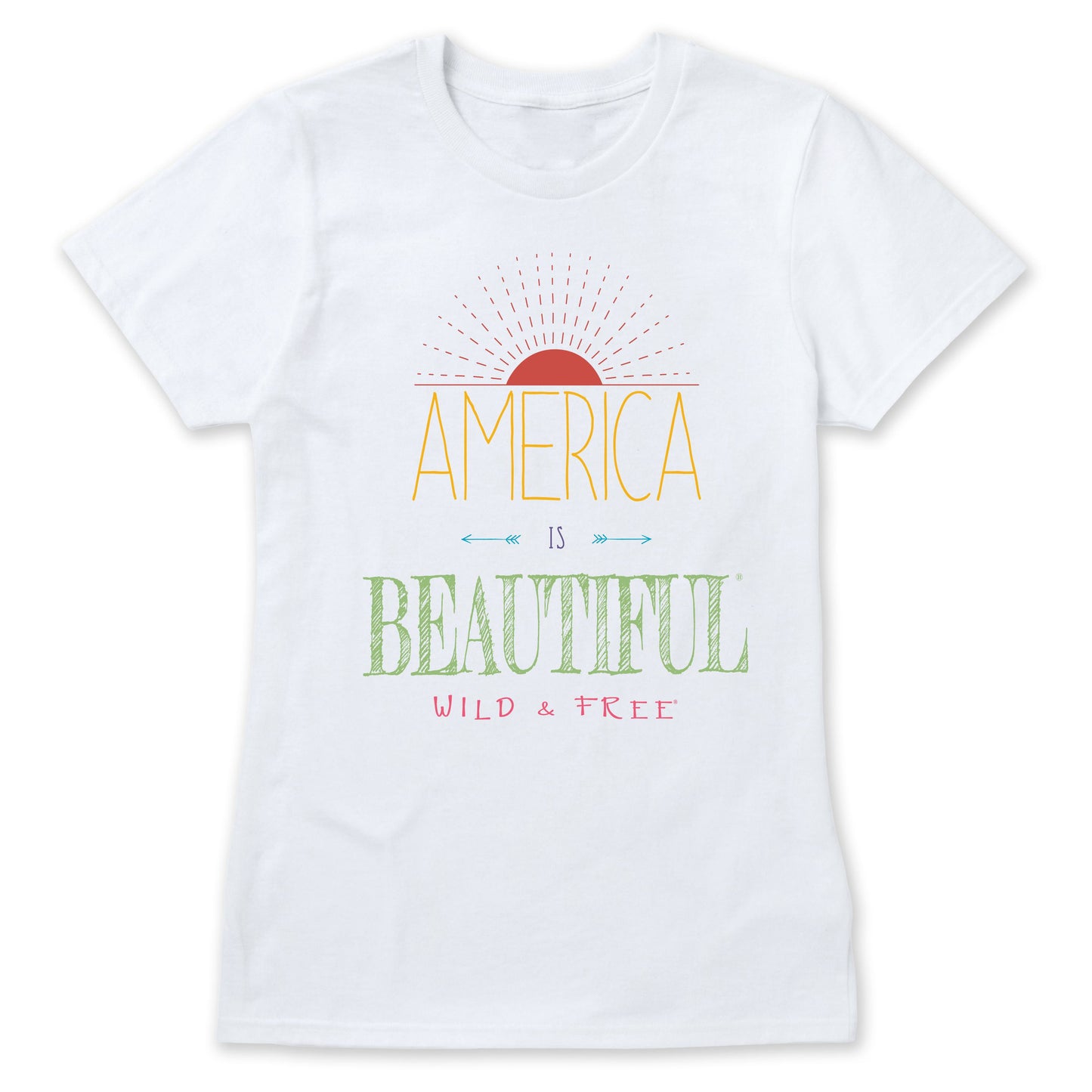 America Is Beautiful® Wild & Free Sunrise Womens Graphic T-Shirt
