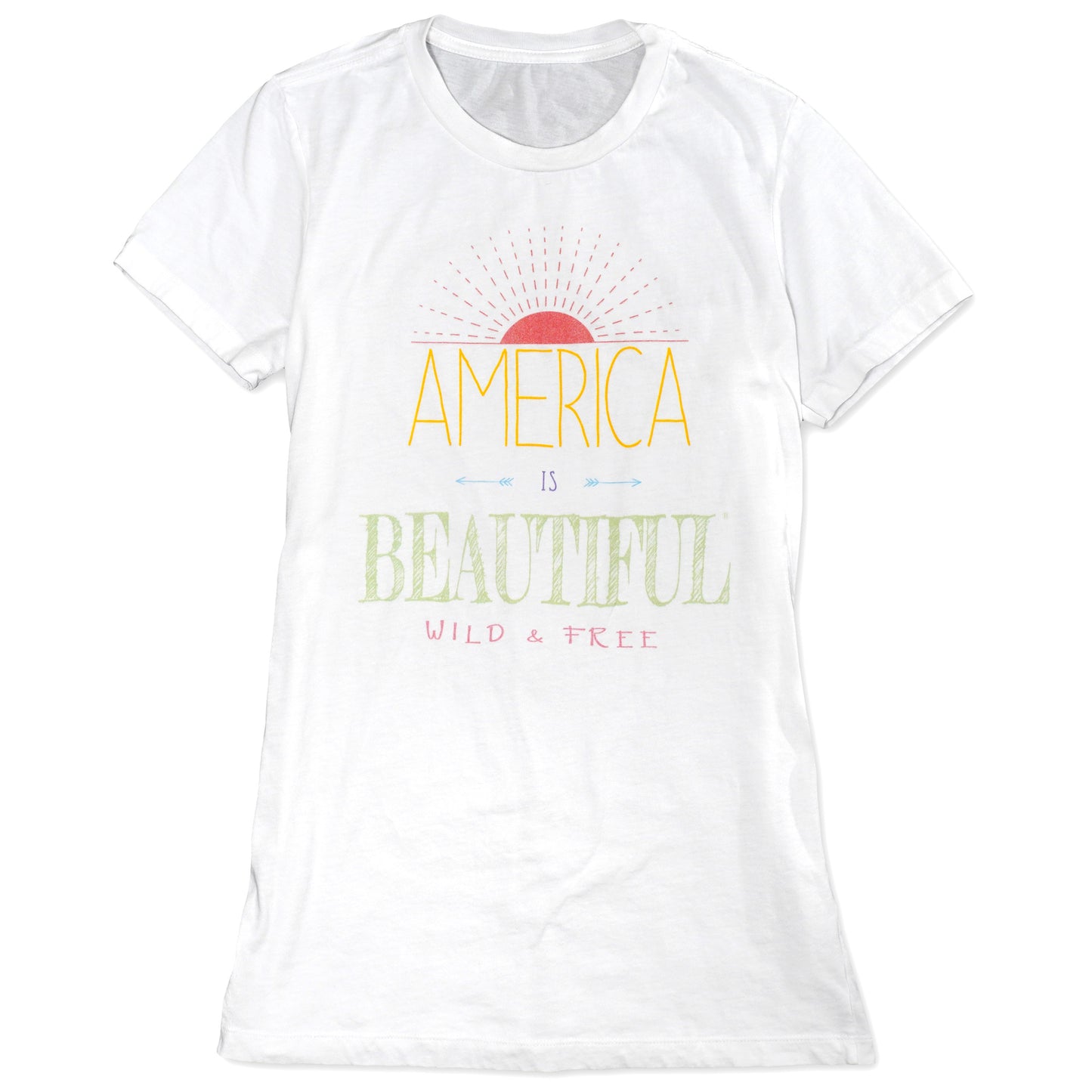 America Is Beautiful® Wild & Free Sunrise Womens Graphic T-Shirt
