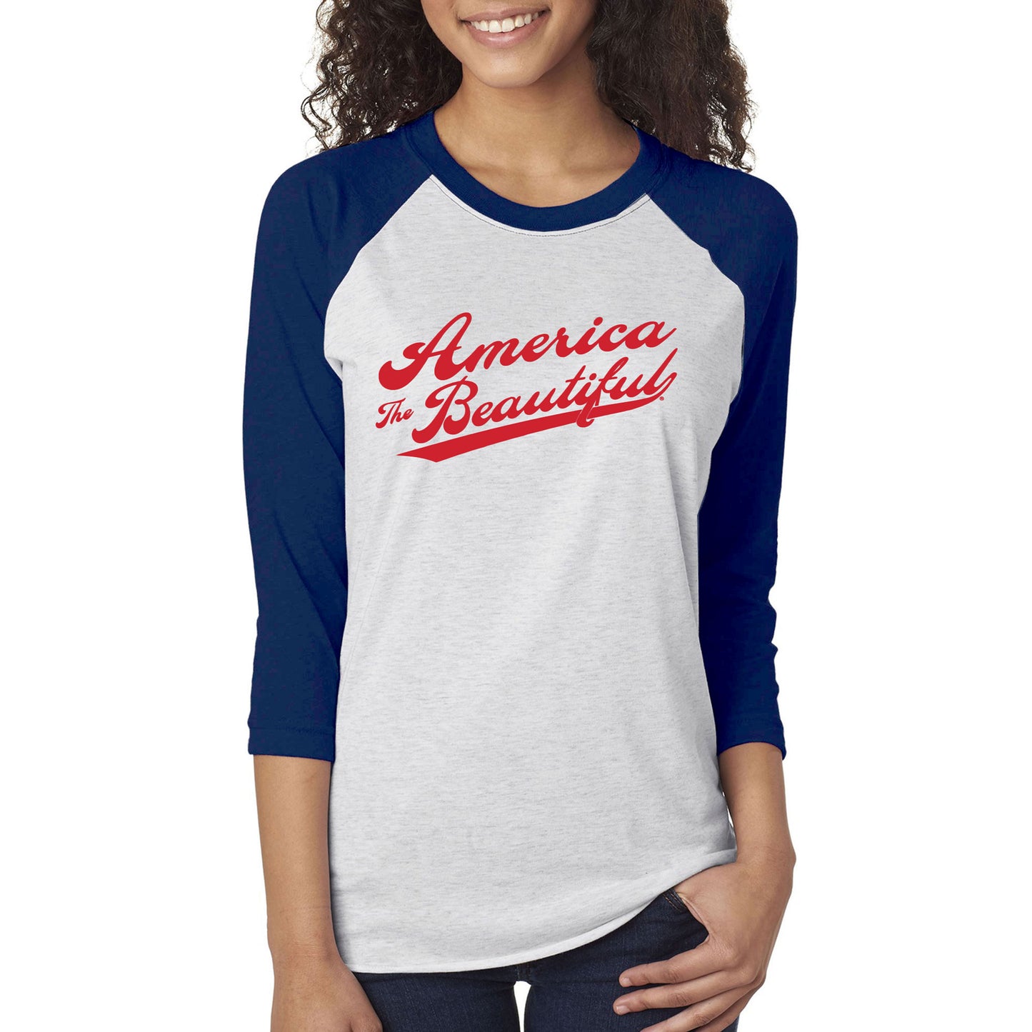America Is Beautiful® Vintage Raglan Jersey Womens Graphic T-shirt In Blue