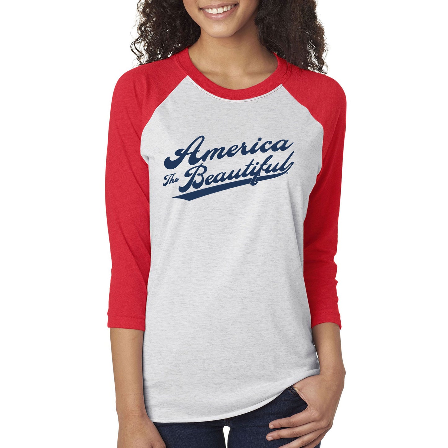 America Is Beautiful® Vintage Raglan Jersey Women Graphic T-shirt In Red