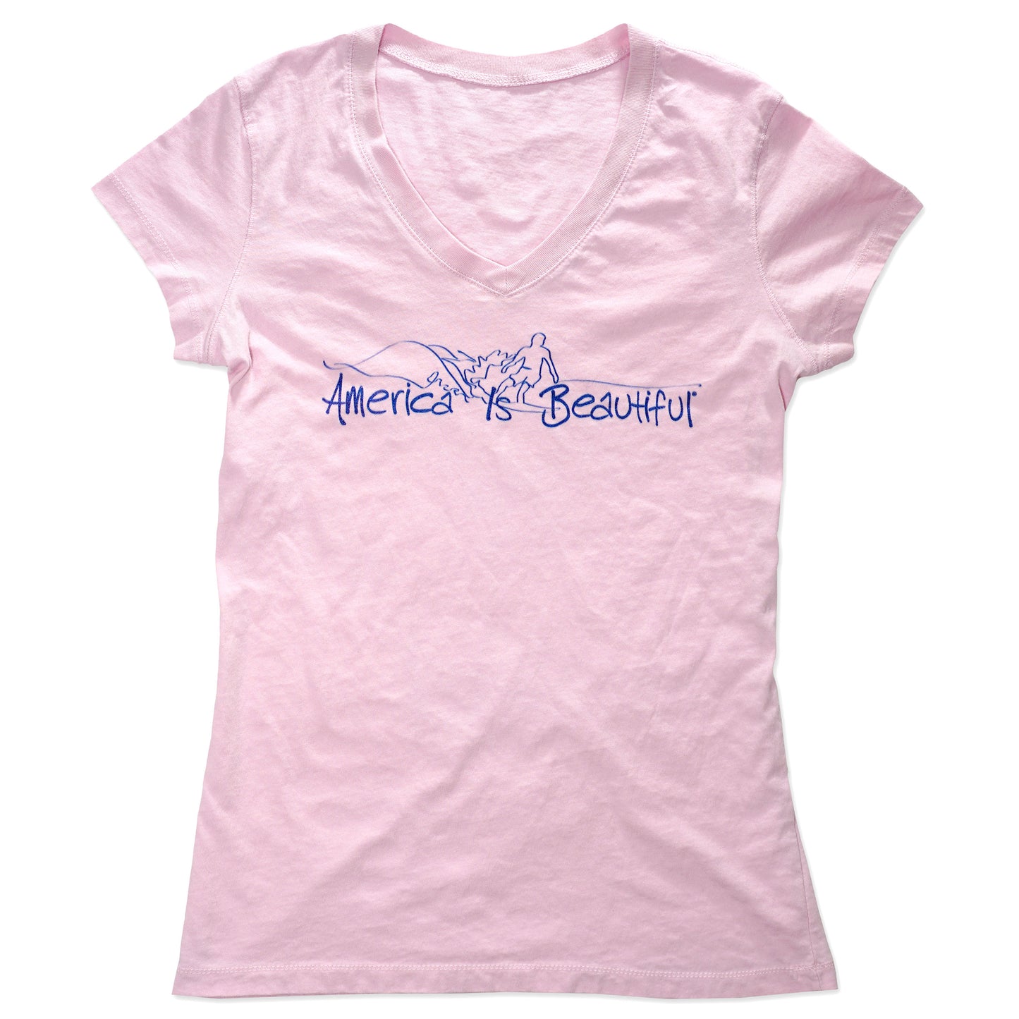 Catchin' The Wave Surfer America Is Beautiful® Womens Short Sleeve V-Neck Tee
