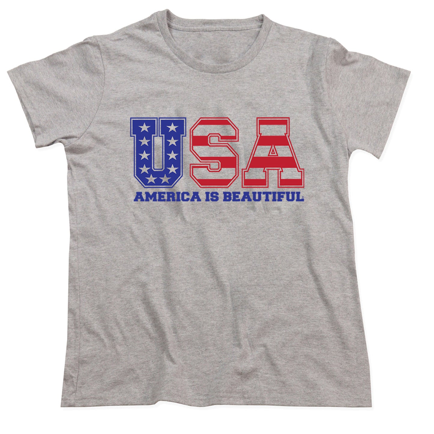 USA Message Tee 1.0 by America The Beautiful, Red and Blue on Grey Womens