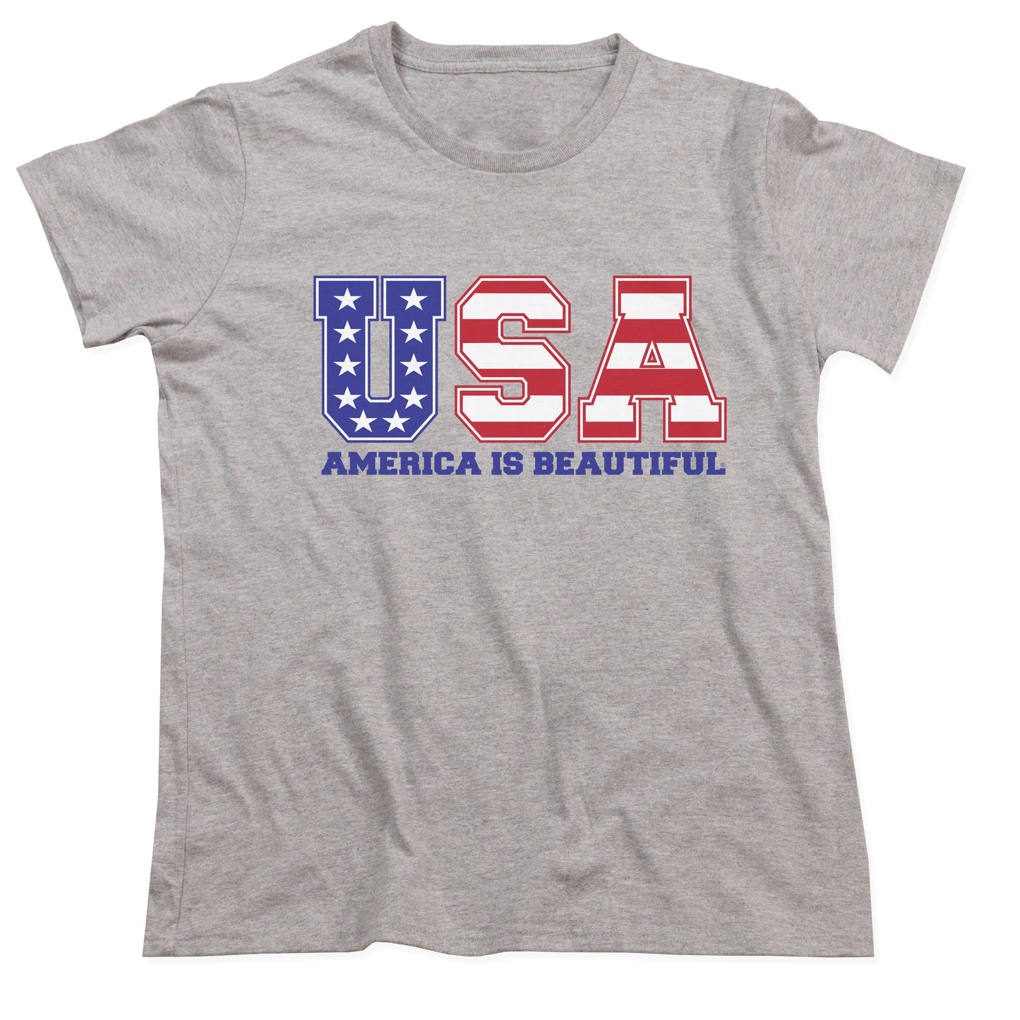 USA Womens Graphic T-shirt By America The Beautiful®, Red White Blue On Grey