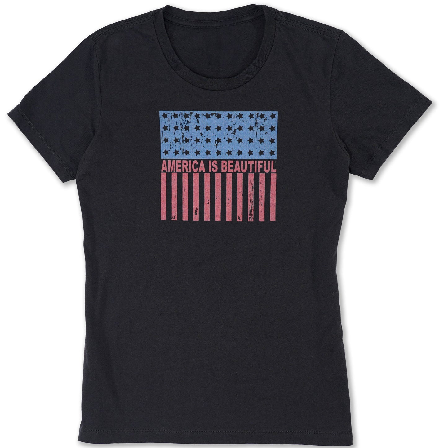 Freedom Flag Icon By America The Beautiful® Red And Blue knockout American Flag On Womens Black Graphic Tee
