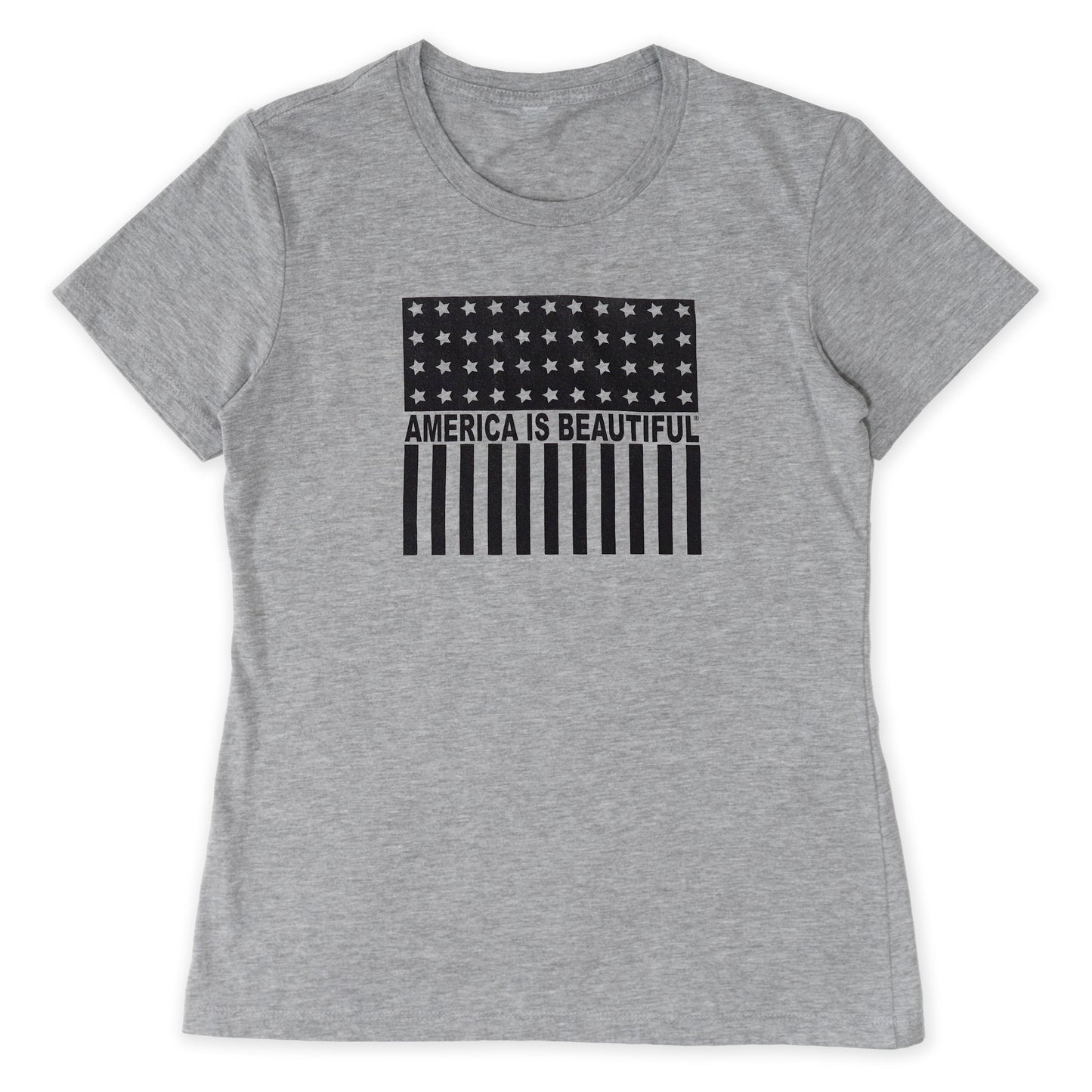 Freedom Icon American Flag Short Sleeve Women Graphic T-Shirt - black on grey