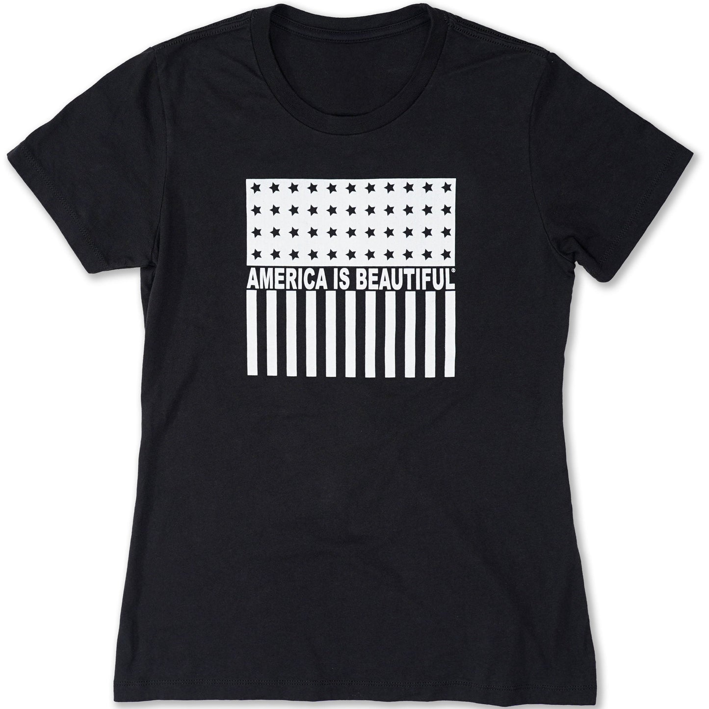 Freedom Flag Icon By America The Beautiful® White American Flag On Womens Black Graphic Tee