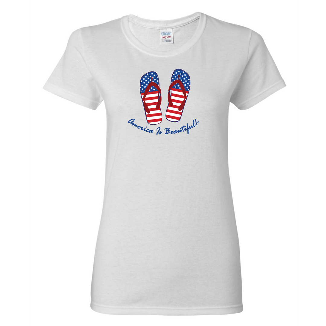 American Flag Flip Flops Graphic T-shirt 1 by America Is Beautiful®
