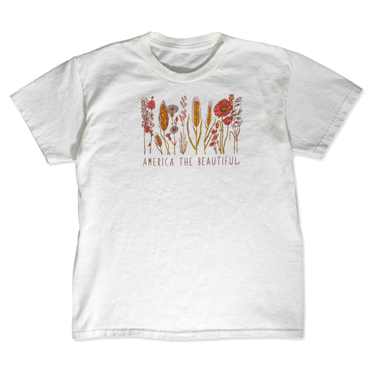 America The Beautiful Wild Garden Youth Girls White Cotton Graphic T-Shirt