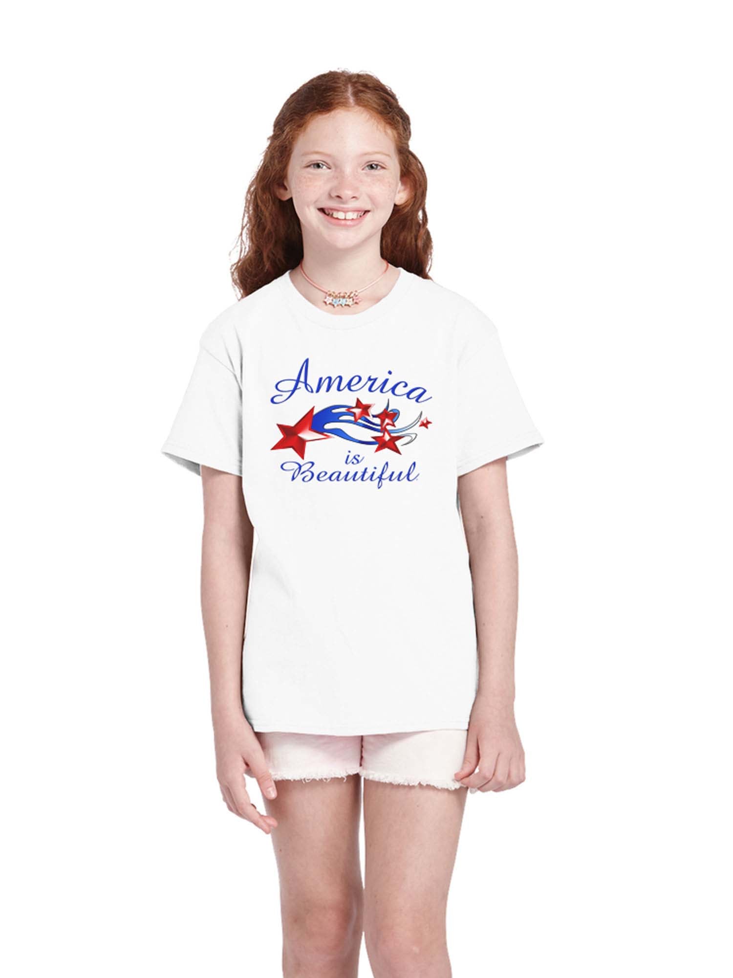 Shooting Stars Girl's Youth Abstract American Flag Graphic Tee by America The Beautiful