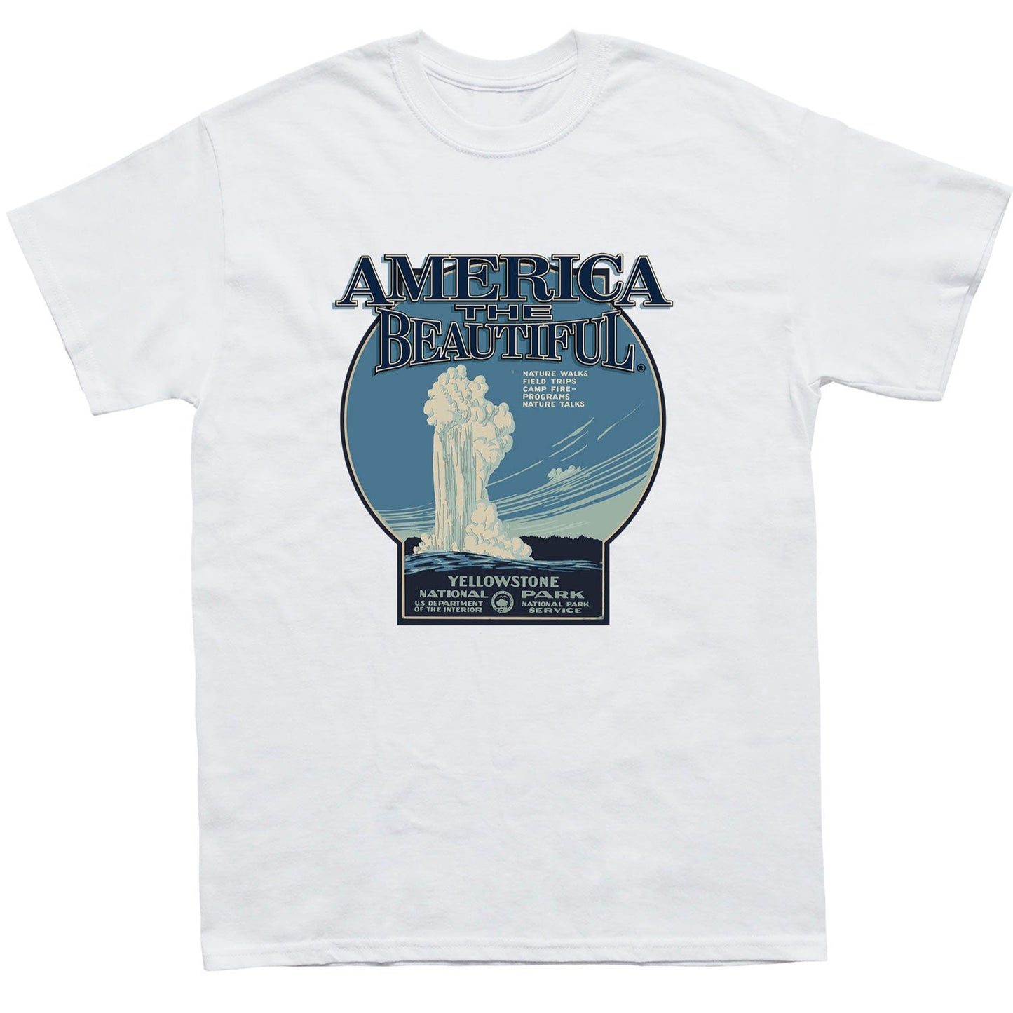 America The Beautiful® Yellowstone National Park Old Faithful WPA Art Mens Vintage Graphic Tee