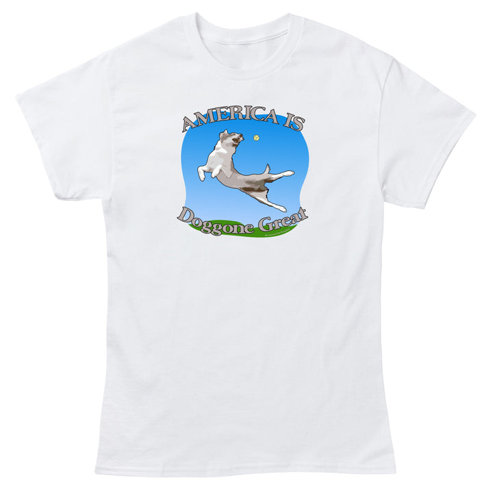White graphic T-shirt with America is beautiful text and &