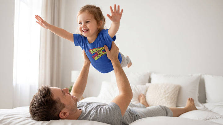 Flying Child with Blue t-shirt with &