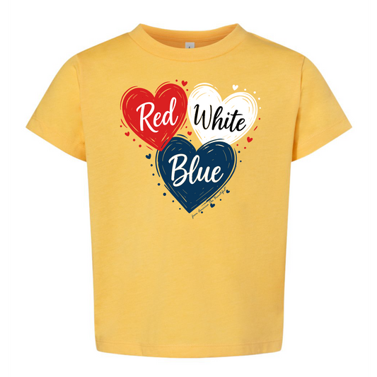 Three Hearts American Fun T-shirt 1 in Red White and Blue