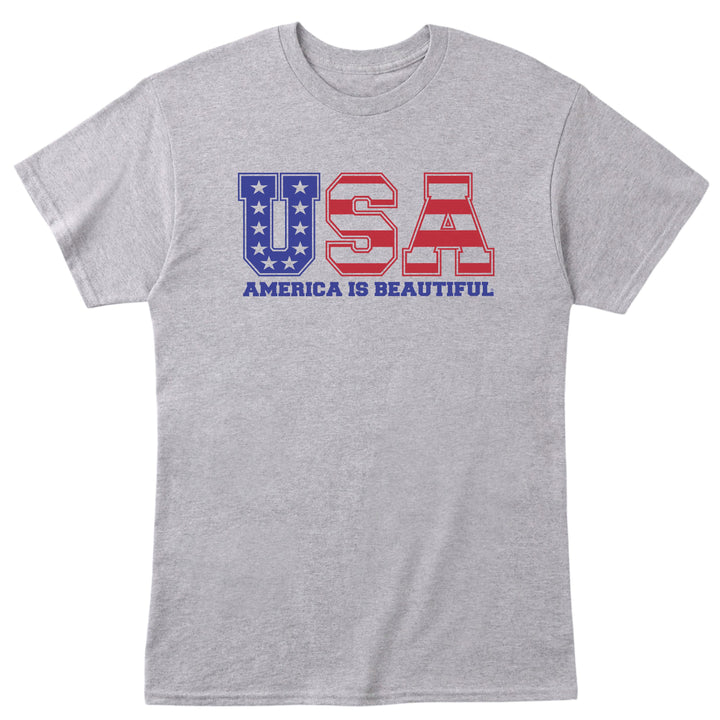 USA  Message Tee 1.0 Graphic by America The Beautiful®, Red and Blue On Grey - M