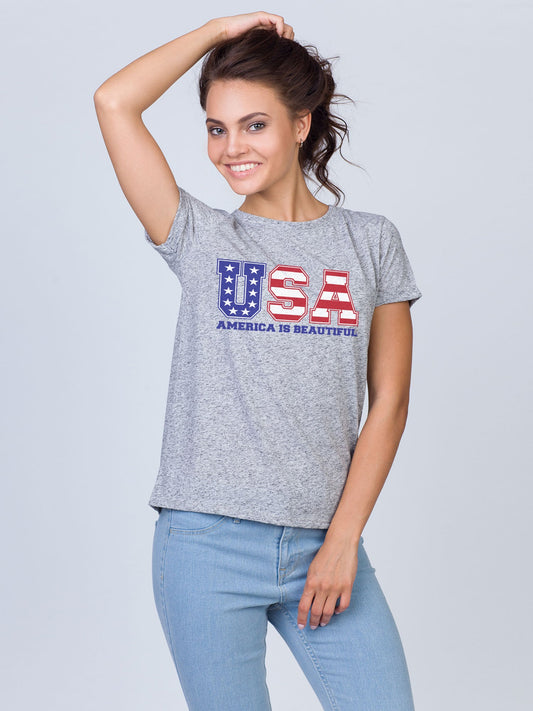 USA Women’s Grey Graphic T-shirt by America The Beautiful