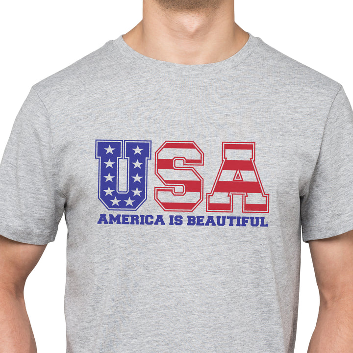 USA  Message Tee 1.0 Graphic by America The Beautiful®, Red and Blue On Grey - M