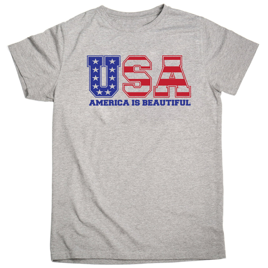 USA  Message Tee 1.0 Graphic by America The Beautiful®, Red and Blue On Grey