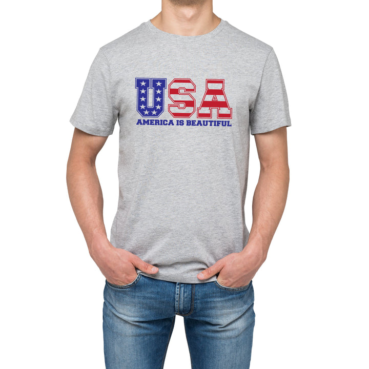 USA  Message Tee 1.0 Graphic by America The Beautiful®, Red and Blue On Grey