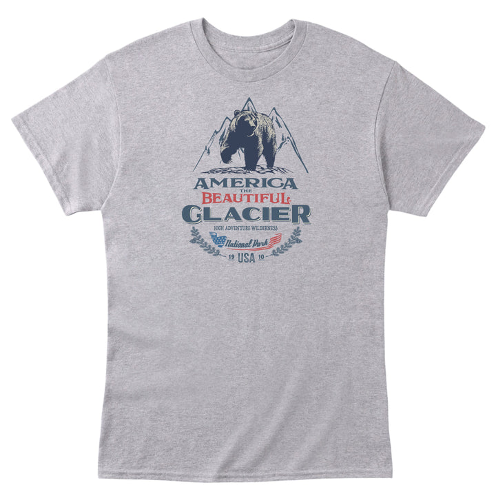 Gray t-shirt with a bear and mountain graphic and &