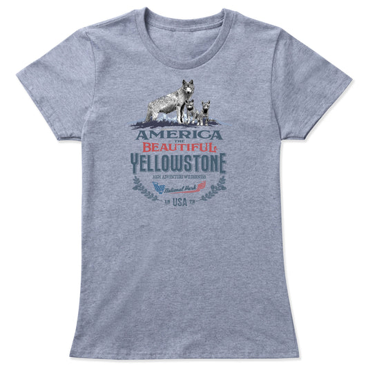 America The Beautiful® Yellowstone Park Vigilant She Wolf And Pups Womens Graphic Tee