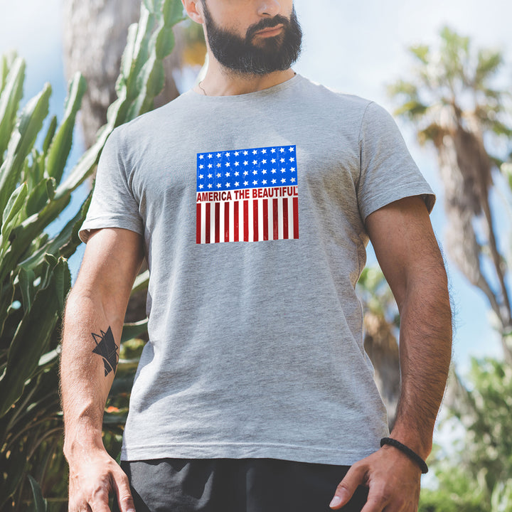 Freedom Flag Icon By America The Beautiful® Red White And Blue American Flag On Mens Grey Graphic Tee