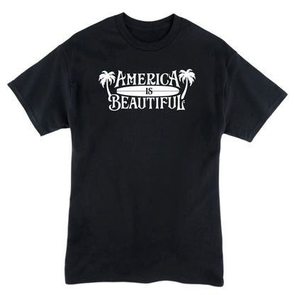 Tropical Surfboard And Palms America Is Beautiful® Mens Graphic T-shirt
