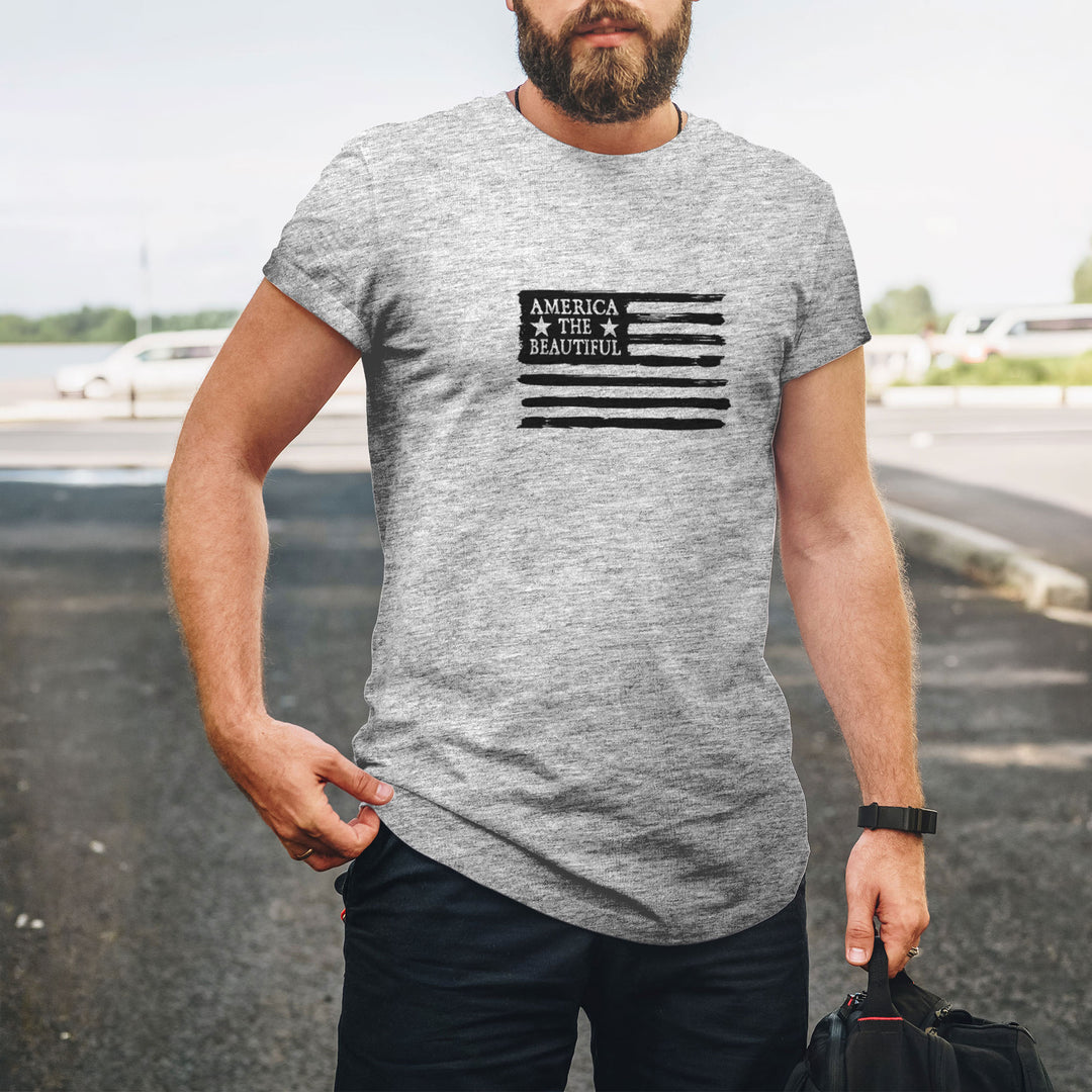 American Flag Weathered Grunge Style Grey Mens Shirt