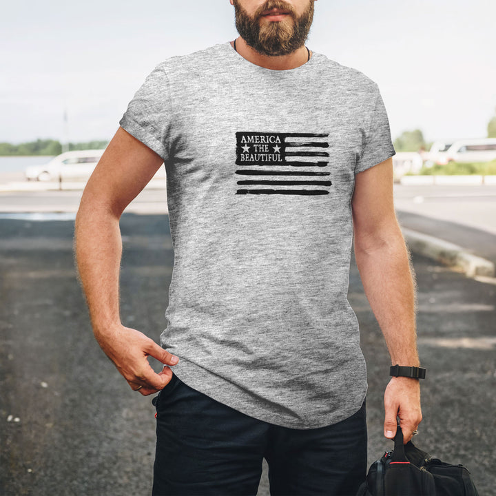 American Flag Weathered Grunge Style Grey Mens Shirt