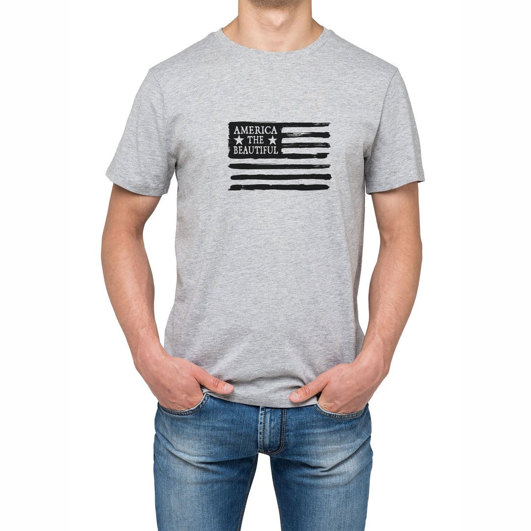 American Flag Weathered Grunge Style Grey Mens Shirt