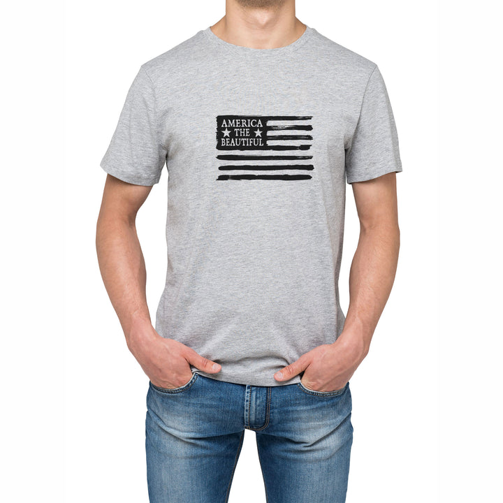 American Flag Weathered Grunge Style Grey Mens Shirt