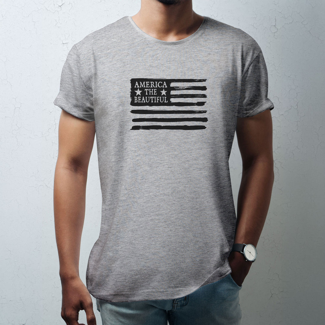American Flag Weathered Grunge Style Grey Mens Shirt