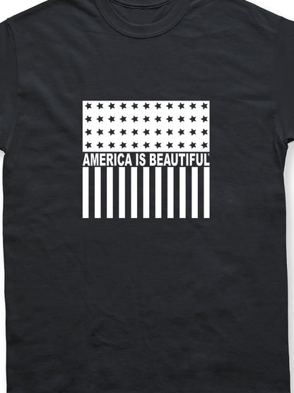 Freedom Icon American Flag Short Sleeve Adult Graphic T-Shirt - white on black