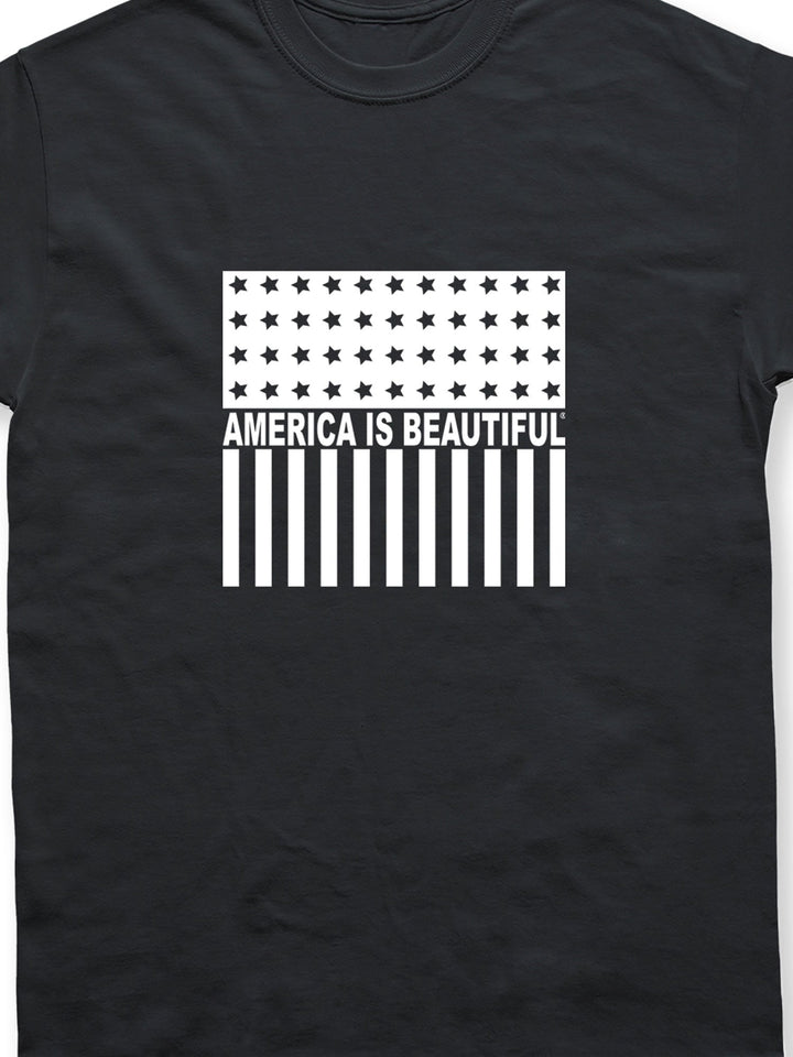 Freedom Icon American Flag Short Sleeve Adult Graphic T-Shirt - white on black