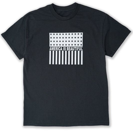 Freedom Icon American Flag Short Sleeve Adult Graphic T-Shirt - white on black