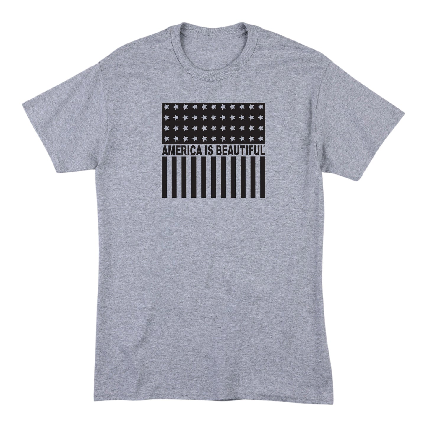 Freedom Flag Icon By America The Beautiful® Black American Flag On Mens Shirt - black on grey