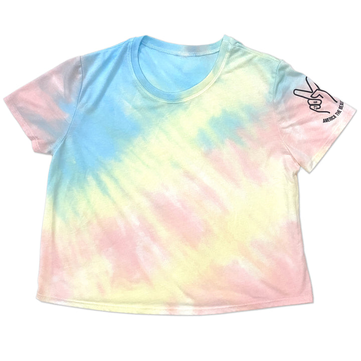 Righteous Tie Dye Peace Sign America The Beautiful® Womens Cropped Tee