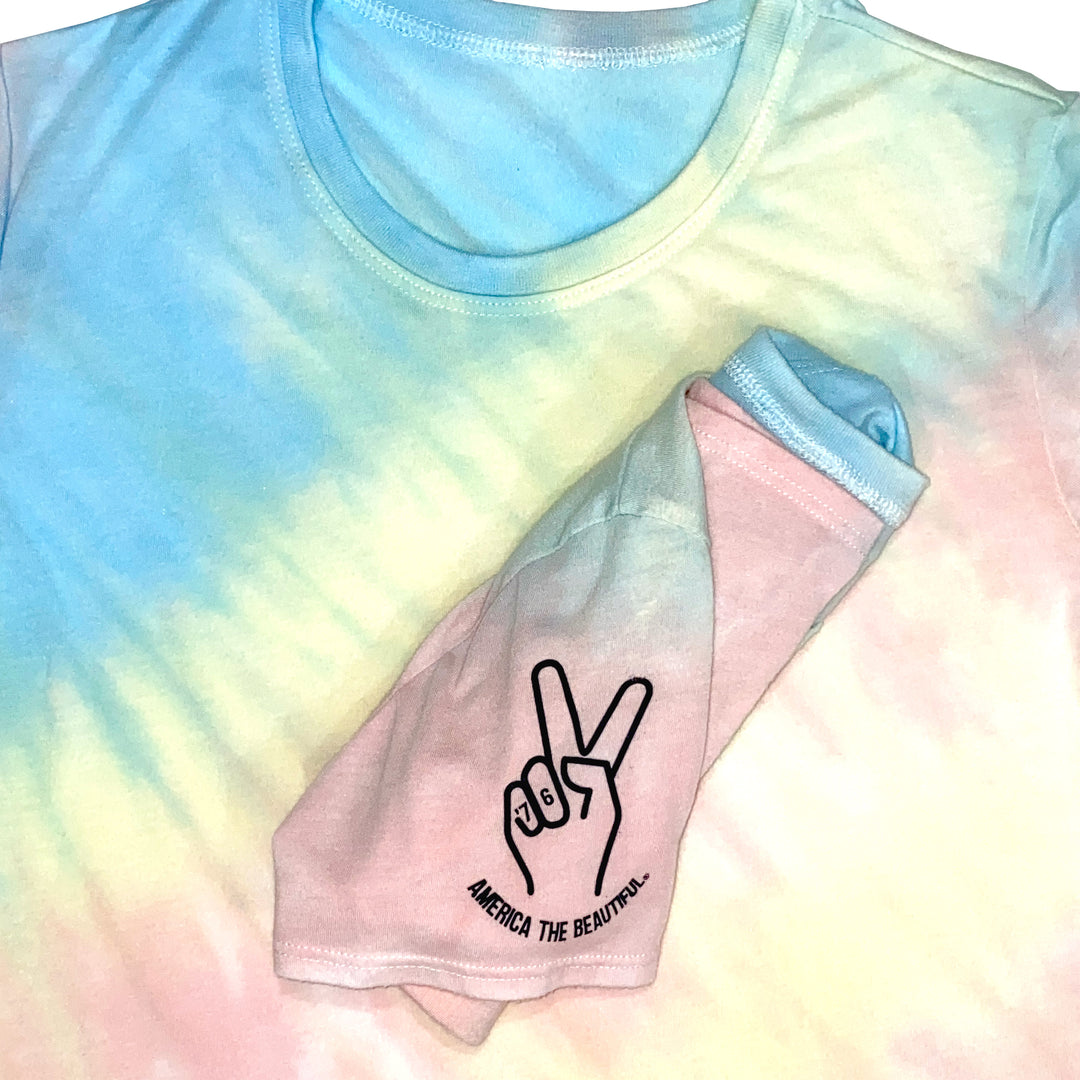 Righteous Tie Dye Peace Sign America The Beautiful® Womens Cropped Tee