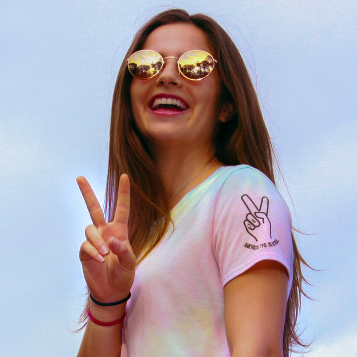 Righteous Tie Dye Peace Sign America The Beautiful® Womens Cropped Tee