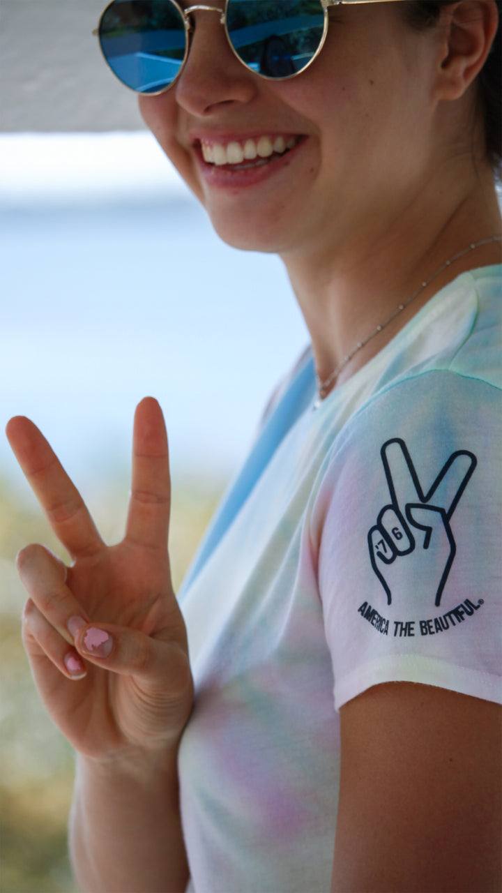 Righteous Tie Dye Peace Sign America The Beautiful® Womens Cropped Tee