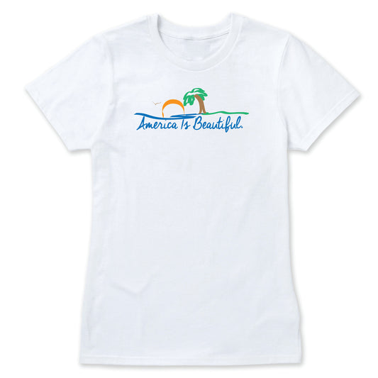 A Most Beautiful Beach America Is Beautiful® Womens Short Sleeve Graphic Tee
