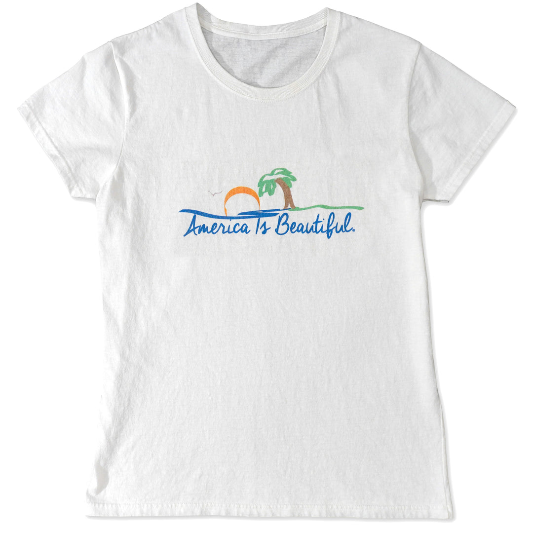 A Most Beautiful Beach America Is Beautiful® Womens Short Sleeve Graphic Tee