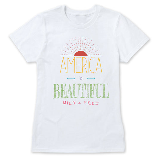 America Is Beautiful® Wild & Free Sunrise Womens Graphic T-Shirt
