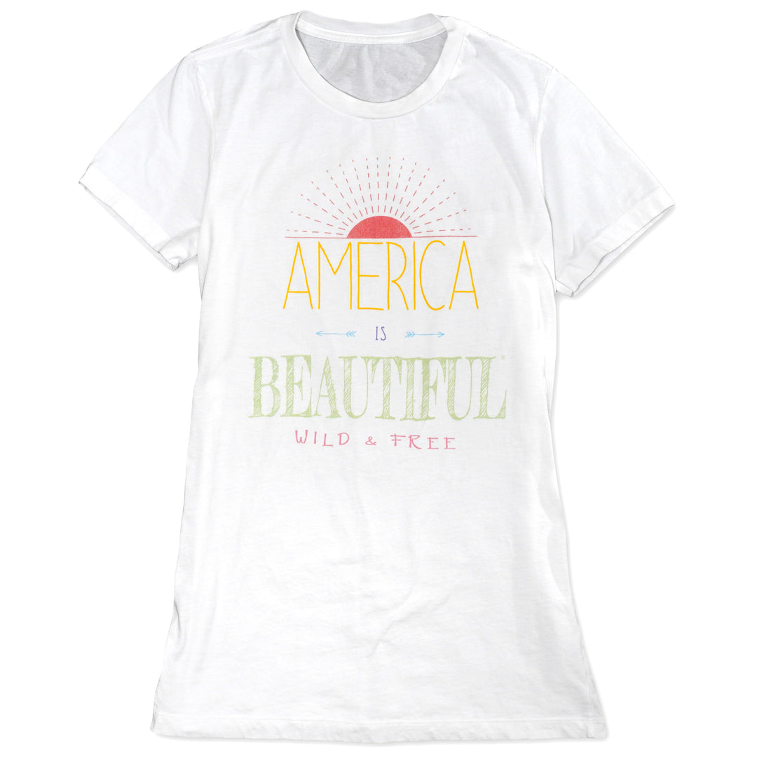 America Is Beautiful® Wild & Free Sunrise Womens Graphic T-Shirt