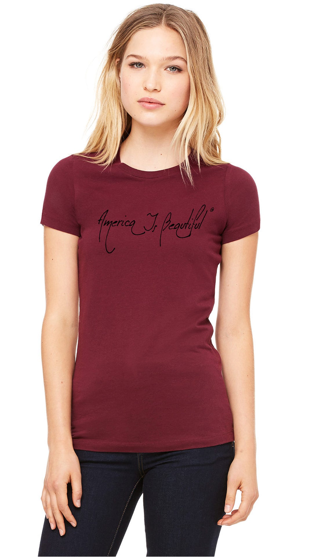 Classy 2.0 America Is Beautiful Womens Short Sleeve Message Tee