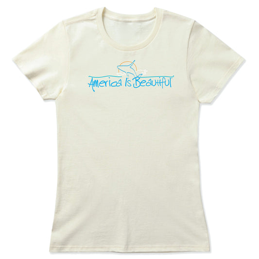 America Is Beautiful® Breaching Whale Womens Graphic T-shirt